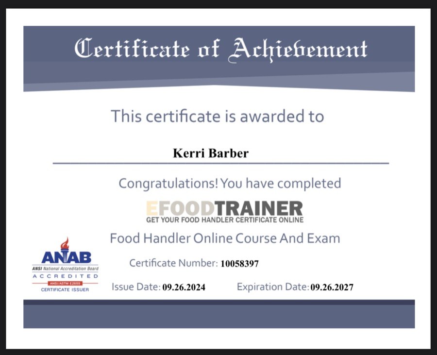 Food trainer certificate